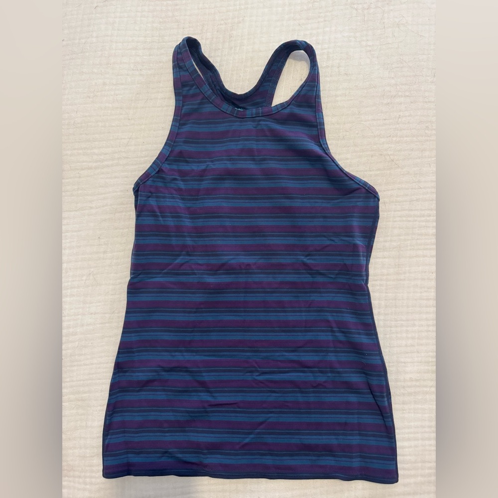 Outdoor Voices Navy and Purple Striped Tank Top